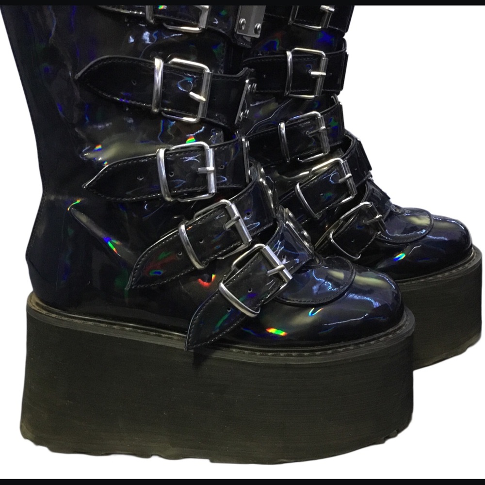 Demonia Hologram Knee High Platform Boots - image 7